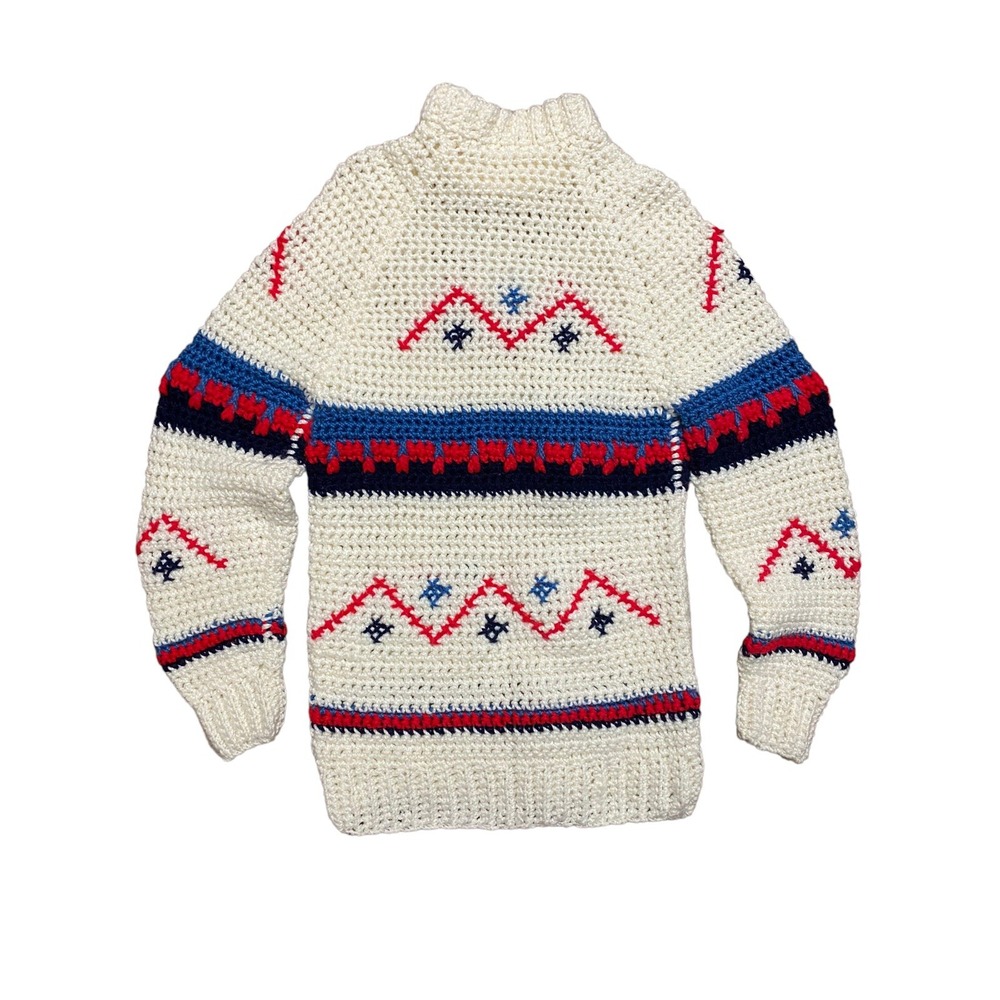 Vintage Handmade Crochet Women's Long Sweater Aztec‎ Retro Boho READ